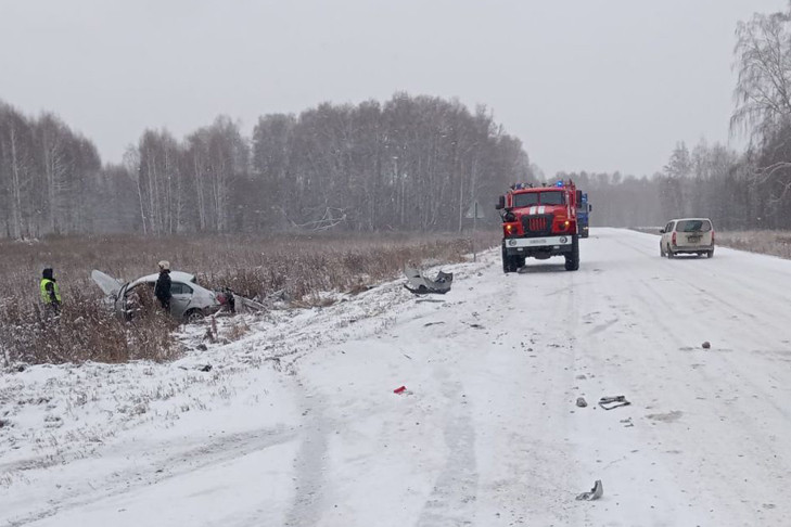 Водитель Toyota Corolla погиб на заснеженной трассе под Новосибирском