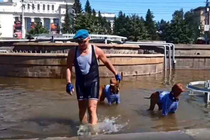 Собаки в голубых беретах отметили День ВДВ в фонтанах Новосибирска