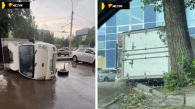 Сильный ветер опрокинул грузовик в Новосибирске