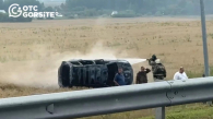 Автомобиль улетел в кювет и загорелся на трассе под Новосибирском