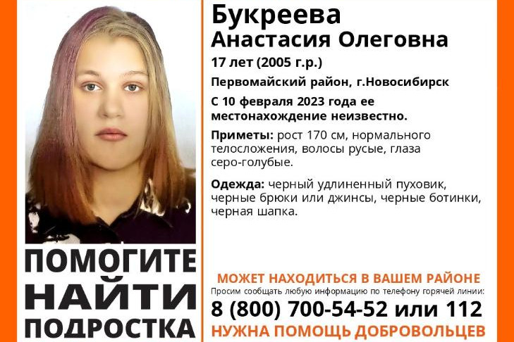 До бабушки не доехала: 17-летнюю студентку Анастасию Букрееву 3 недели ищут в Новосибирске