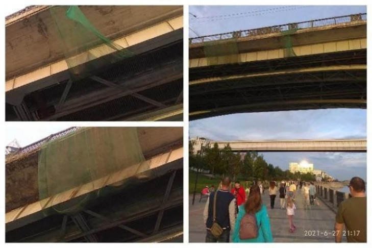 Октябрьский мост от разрушения обтянули сеткой