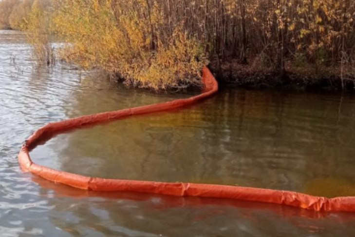Растительное масло попало в реку Обь в районе Димитровского моста в Новосибирске