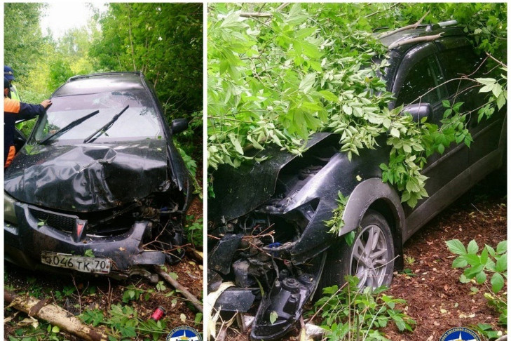 Пьяный водитель Pontiac вылетел с дороги в лес и вызвал спасателей в Новосибирске