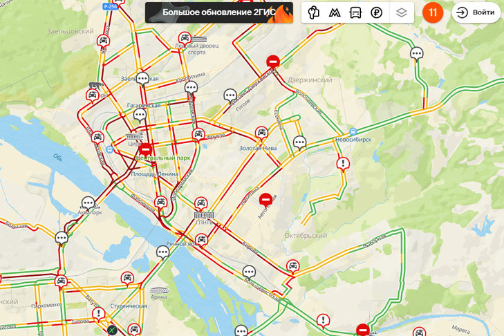 Пробки достигли 11 баллов в Новосибирске 6 декабря