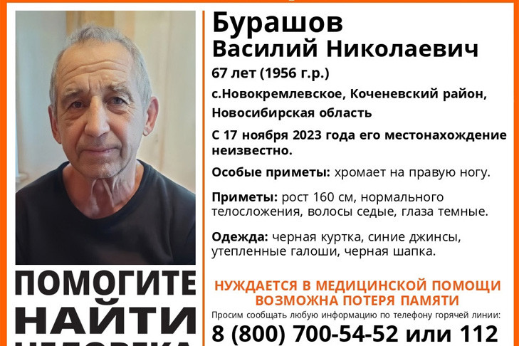 Хромой пенсионер пропал в Новосибирской области