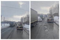 Заплатки на федеральной трассе под Новосибирском тают вместо со снегом (видео)