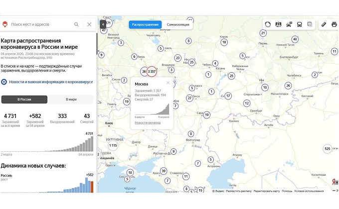 Онлайн-карта коронавируса и режим самоизоляции в городах России 5 апреля