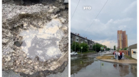 На улице Дачной в Новосибирске автомобиль провалился в яму