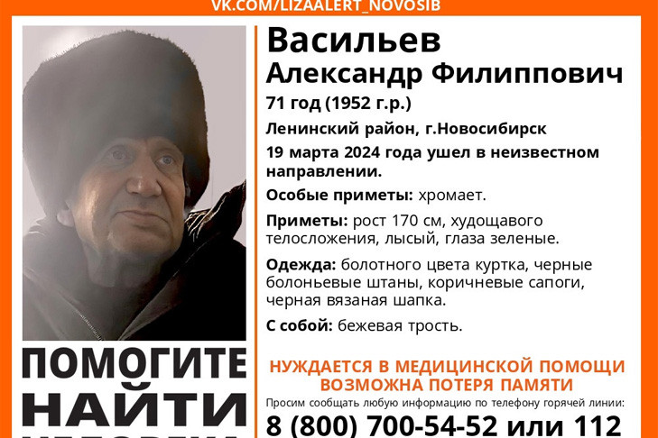 Лысый пенсионер с тростью пропал в Новосибирске